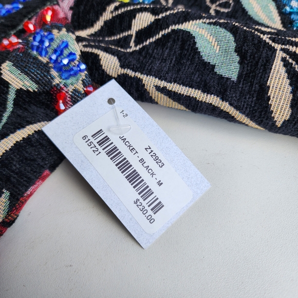 NWT $230 A.Z.I. New York Black Floral Tapestry Jacket Beaded Full Zip Linens M - Picture 7 of 16